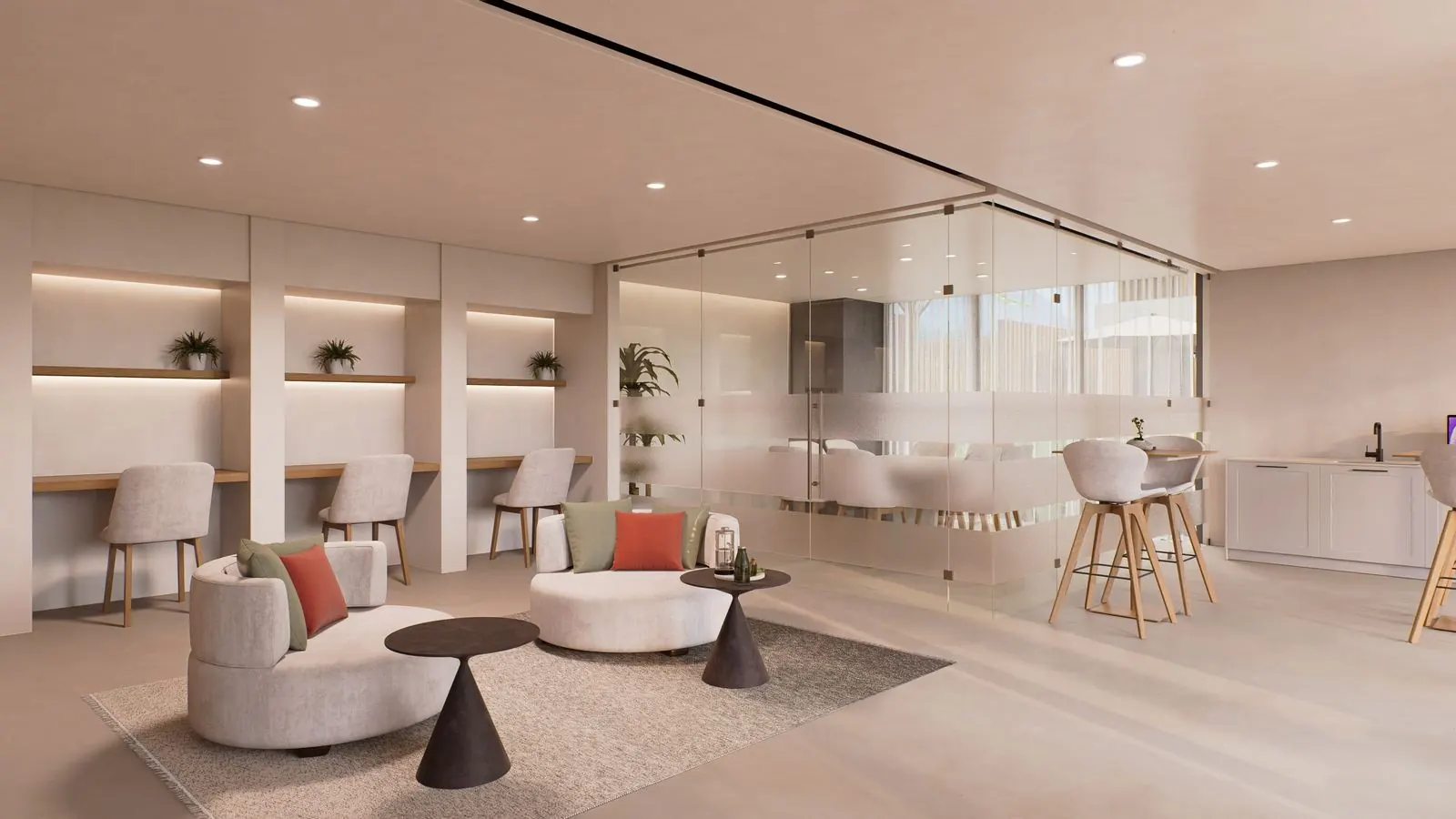 Coworking, Amenidades, render referencial
