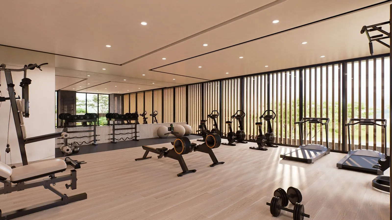 Gimnasio, Amenidades, render referencial