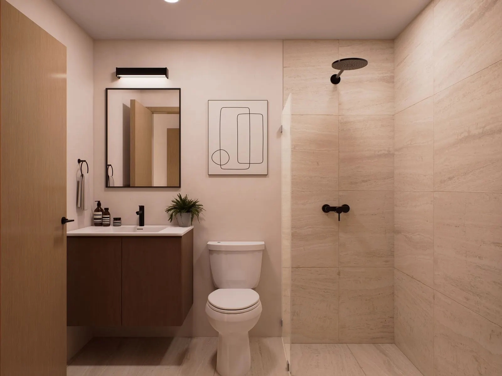 Baño, Apto. 2 habitaciones, render referencial