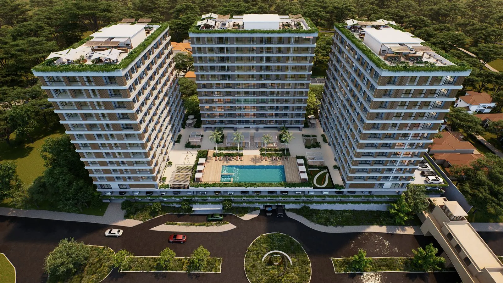 Vista aérea, Exteriores, render referencial