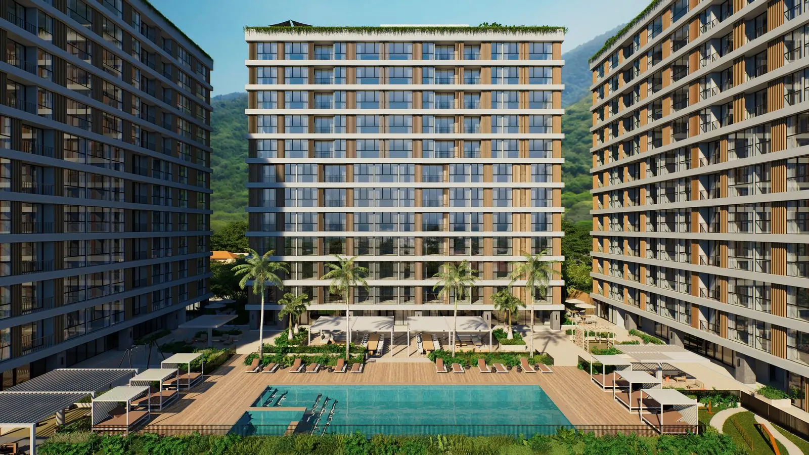 Torres y piscina, Exteriores, render referencial